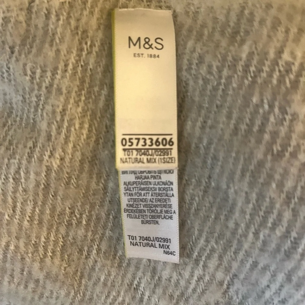 Marks & Spencer M&S Black Cream Gray Check Shawl Wrap Poncho Soft Knit wTassels